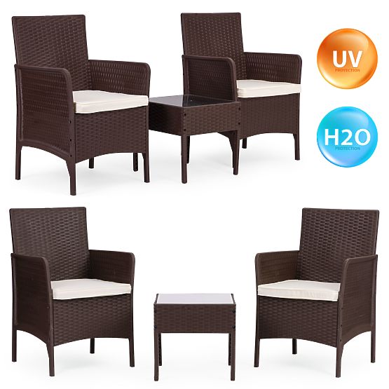 Set mobilier de grădină 2 fotolii + masă sticlă călită maro MultiGarden