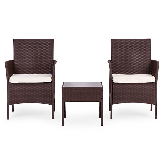 Set mobilier de grădină 2 fotolii + masă sticlă călită maro MultiGarden