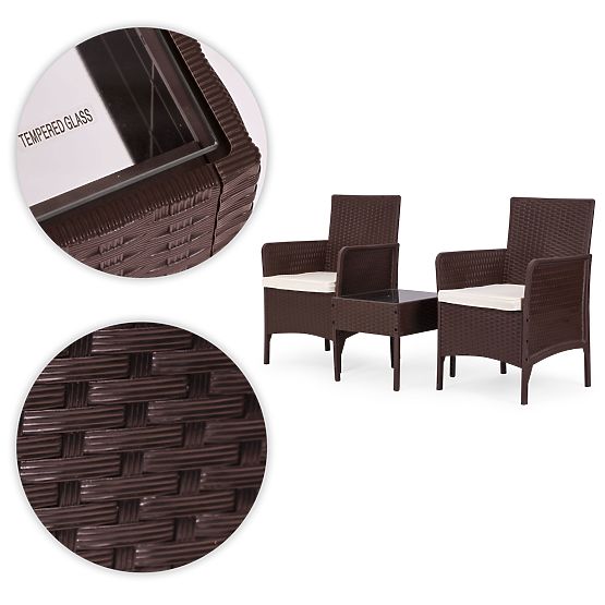 Set mobilier de grădină 2 fotolii + masă sticlă călită maro MultiGarden