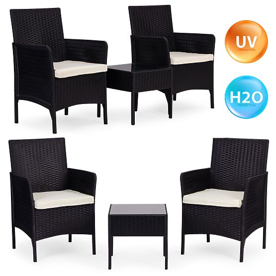 Set mobilier de grădină 2 fotolii + masă sticlă călită neagră MultiGarden