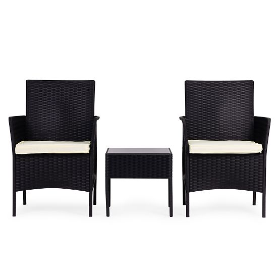 Set mobilier de grădină 2 fotolii + masă sticlă călită neagră MultiGarden