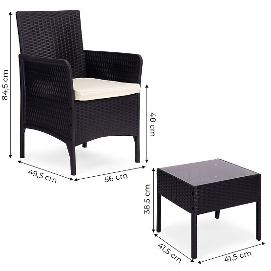 Set mobilier de grădină 2 fotolii + masă sticlă călită neagră MultiGarden
