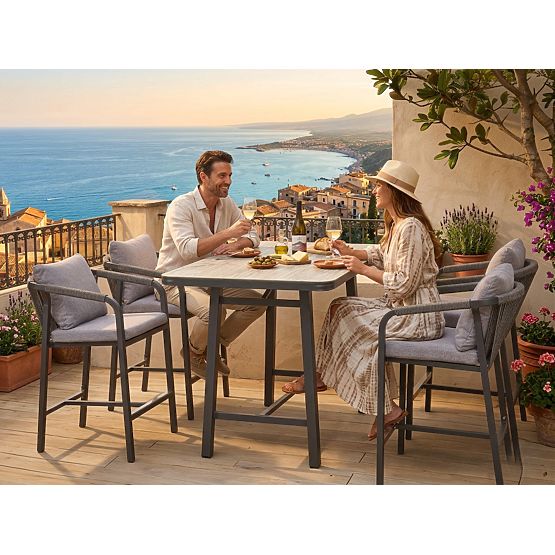 Set mobilier de grădină (4 scaune de bar + masă înaltă) BREZZA gri