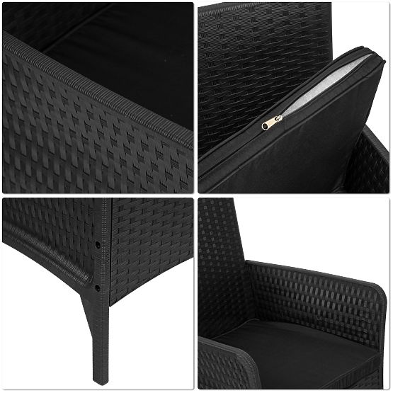 Set mobilier de grădină CAMELIA negru cu perne negre