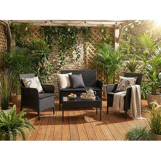 Set mobilier de grădină CAMELIA negru cu perne negre