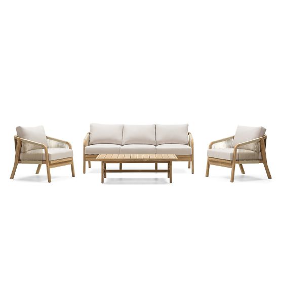 Set mobilier de grădină Castello, împletitură, lemn de salcâm FSC, aspect de tec, bej