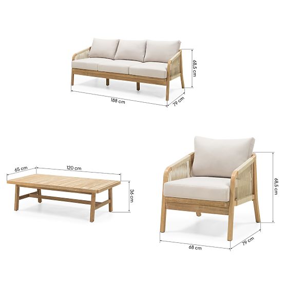 Set mobilier de grădină Castello, împletitură, lemn de salcâm FSC, aspect de tec, bej