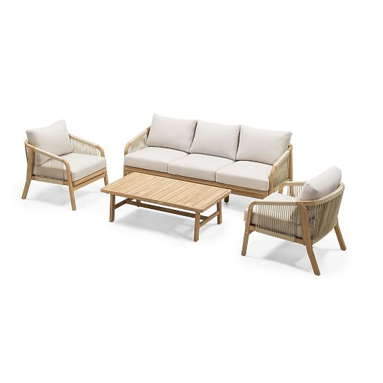 Set mobilier de grădină Castello, împletitură, lemn de salcâm FSC, aspect de tec, bej