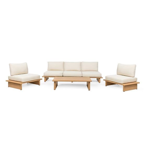 Set mobilier de grădină Conny din aluminiu, bej deschis, efect de lemn