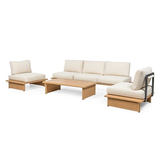 Set mobilier de grădină Conny din aluminiu, bej deschis, efect de lemn