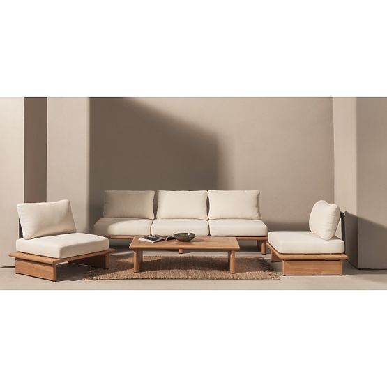 Set mobilier de grădină Conny din aluminiu, bej deschis, efect de lemn