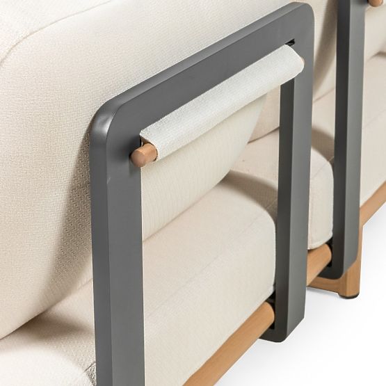 Set mobilier de grădină Conny din aluminiu, bej deschis, efect de lemn
