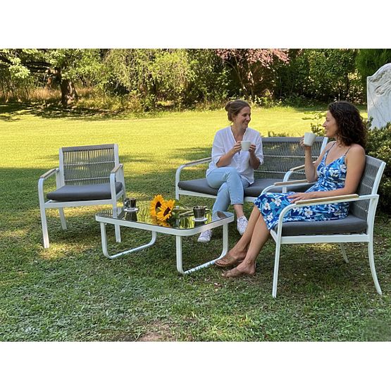 Set mobilier de grădină din aluminiu (2 x fotoliu, canapea + masă) RARO alb, gri