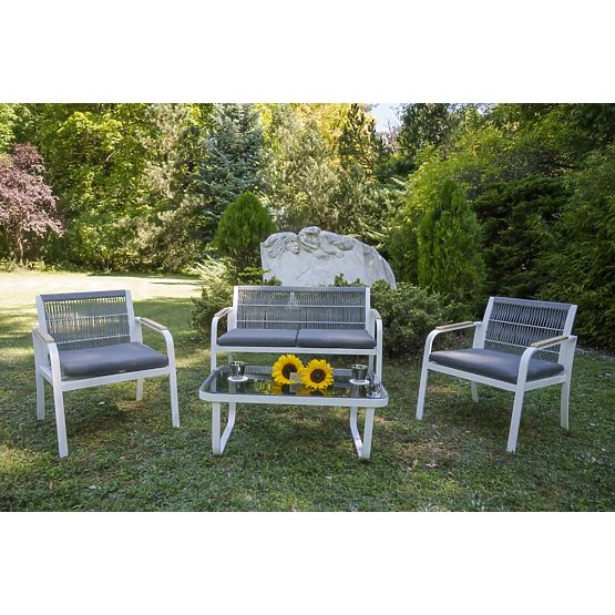 Set mobilier de grădină din aluminiu (2 x fotoliu, canapea + masă) RARO alb, gri