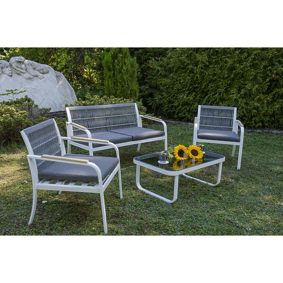 Set mobilier de grădină din aluminiu (2 x fotoliu, canapea + masă) RARO alb, gri