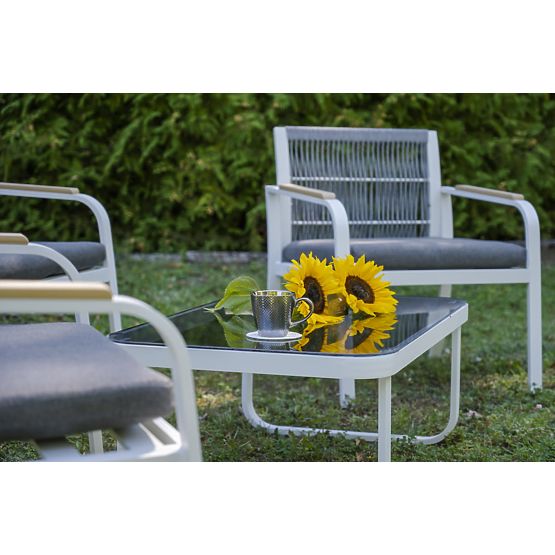 Set mobilier de grădină din aluminiu (2 x fotoliu, canapea + masă) RARO alb, gri