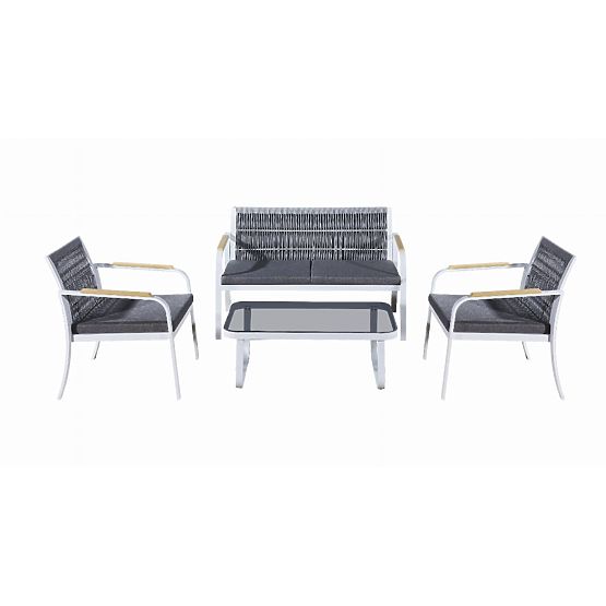 Set mobilier de grădină din aluminiu (2 x fotoliu, canapea + masă) RARO alb, gri