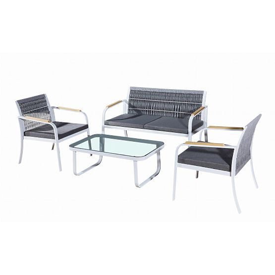 Set mobilier de grădină din aluminiu (2 x fotoliu, canapea + masă) RARO alb, gri
