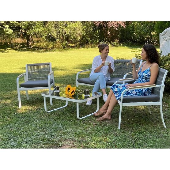 Set mobilier de grădină din aluminiu (2 x fotoliu, canapea + masă) RARO alb, gri