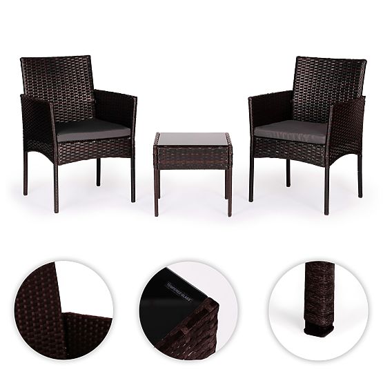 Set mobilier de grădină din technoratan 2 scaune masă maro închis MultiGarden