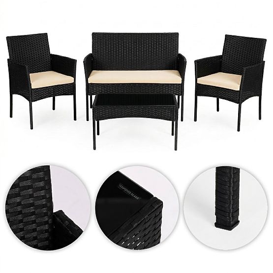 Set mobilier de grădină din tehnoratan bancă masă scaune negru MultiGarden