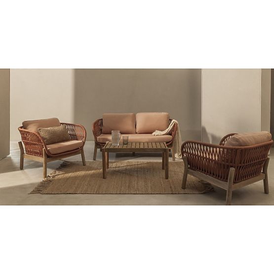 Set mobilier de grădină Fiorentino aspect de tec, împletitură, lemn de acacia deschis FSC, teracotă,