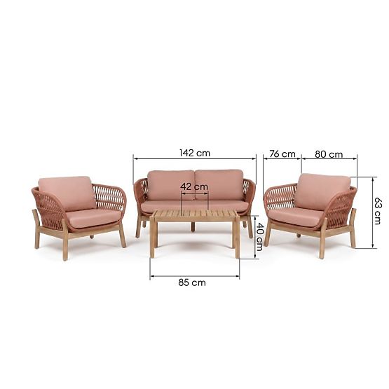 Set mobilier de grădină Fiorentino aspect de tec, împletitură, lemn de acacia deschis FSC, teracotă,