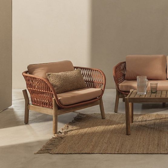 Set mobilier de grădină Fiorentino aspect de tec, împletitură, lemn de acacia deschis FSC, teracotă,