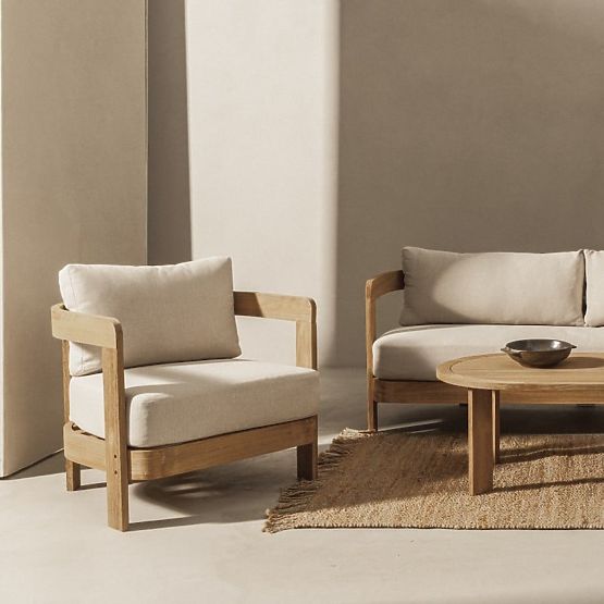 Set mobilier de grădină Japandi lemn de acacia FSC, aspect de tec, bej deschis, rotunjit