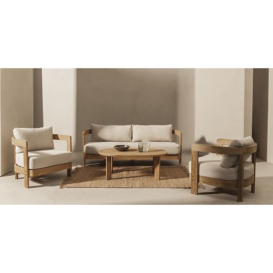Set mobilier de grădină Japandi lemn de acacia FSC, aspect de tec, bej deschis, rotunjit