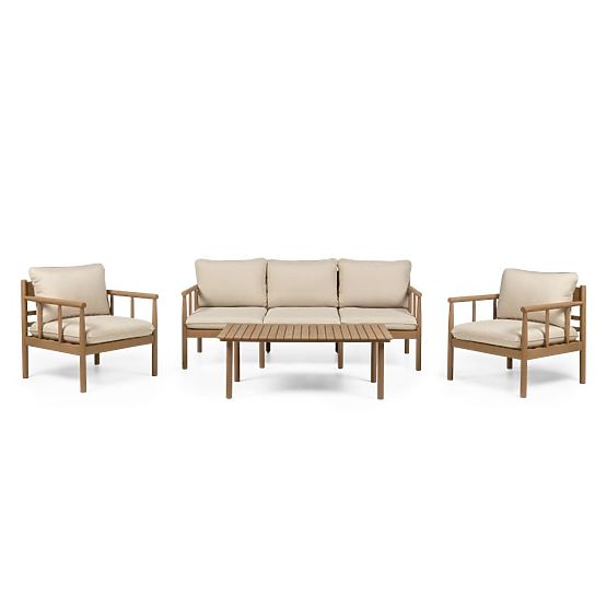 Set mobilier de grădină Mortlake lemn de eucalipt FSC, aspect de tec, bej deschis