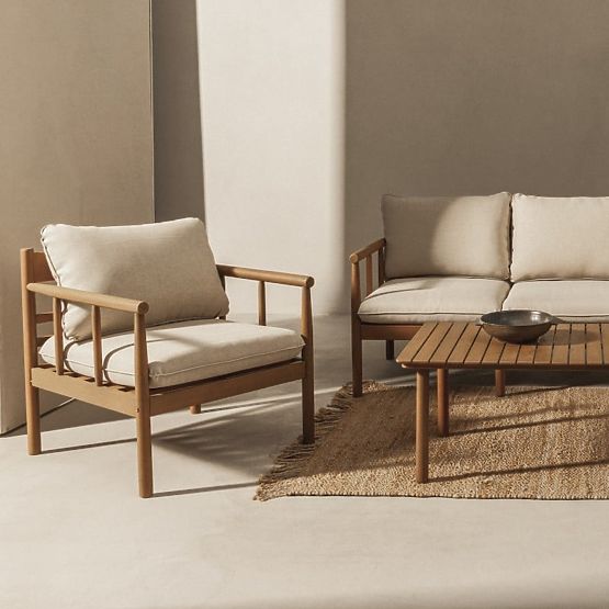 Set mobilier de grădină Mortlake lemn de eucalipt FSC, aspect de tec, bej deschis