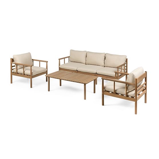 Set mobilier de grădină Mortlake lemn de eucalipt FSC, aspect de tec, bej deschis