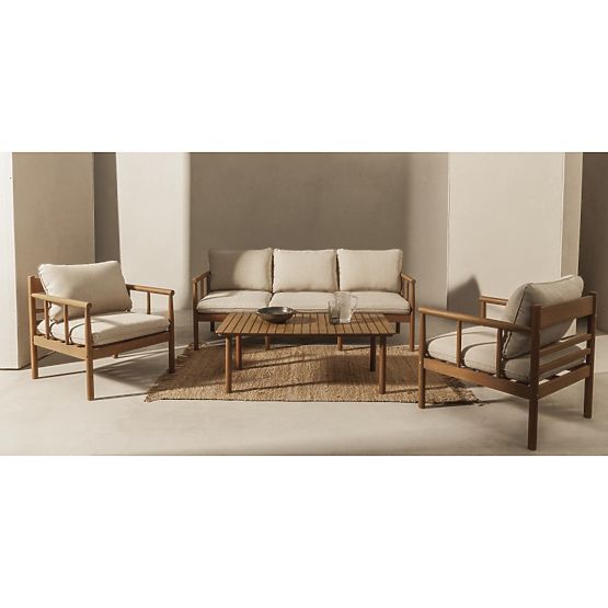 Set mobilier de grădină Mortlake lemn de eucalipt FSC, aspect de tec, bej deschis