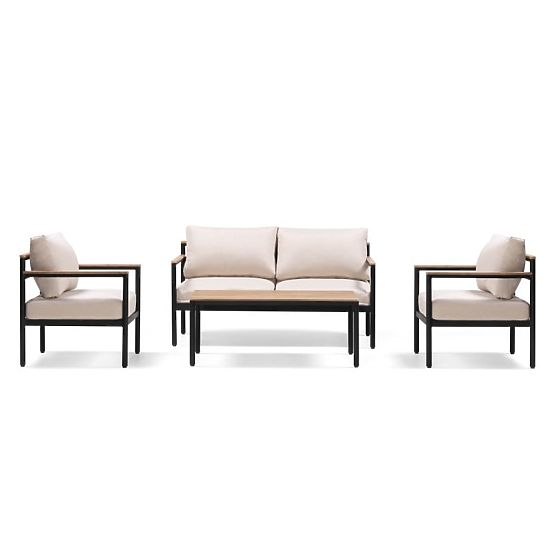Set mobilier de grădină Porticello, aluminiu, lemn de salcâm FSC, aspect de tec, bej/negru