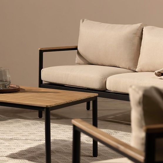 Set mobilier de grădină Porticello, aluminiu, lemn de salcâm FSC, aspect de tec, bej/negru