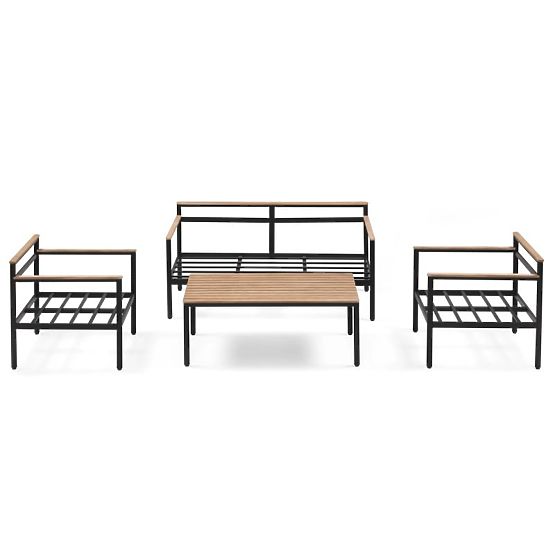 Set mobilier de grădină Porticello, aluminiu, lemn de salcâm FSC, aspect de tec, bej/negru