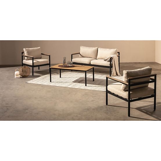 Set mobilier de grădină Porticello, aluminiu, lemn de salcâm FSC, aspect de tec, bej/negru