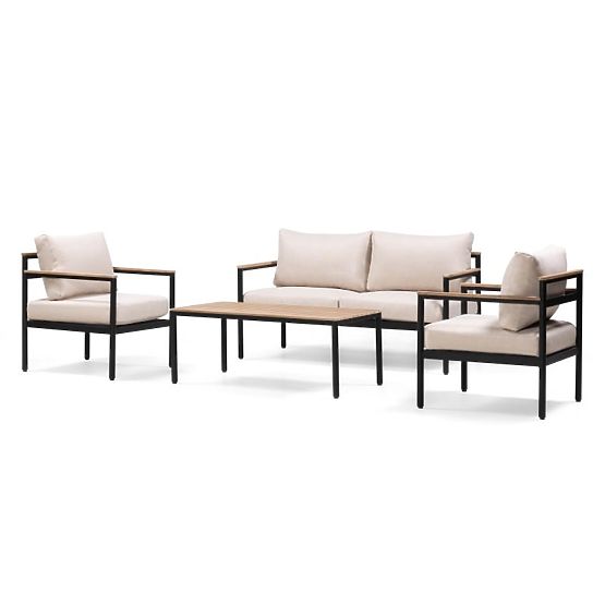 Set mobilier de grădină Porticello, aluminiu, lemn de salcâm FSC, aspect de tec, bej/negru
