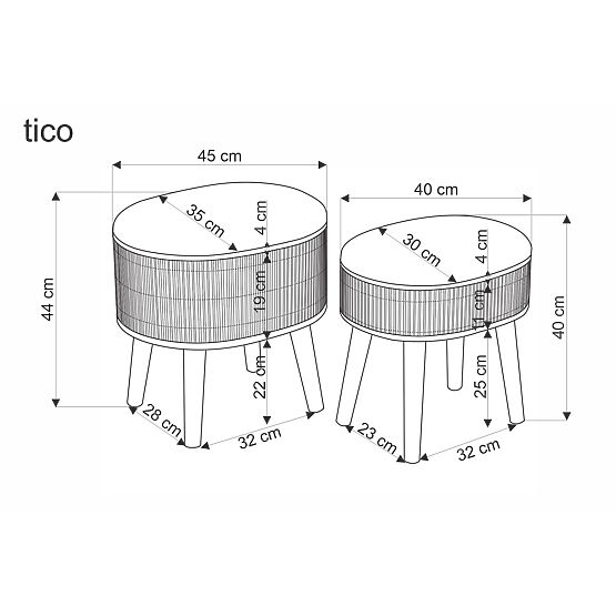Set TICO de 2 taburete cu spațiu de depozitare, bej