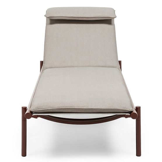 Șezlong de grădină Amarello reglabil, aluminiu, bej deschis/maro bordo