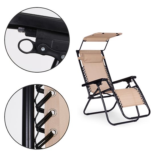 Șezlong de grădină cu spătar reglabil și copertină mobilă Modernhome - bej