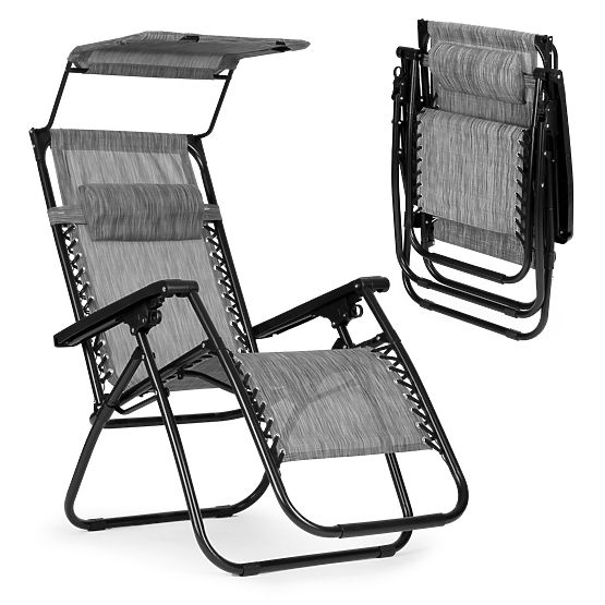 Șezlong de grădină cu spătar reglabil și copertină mobilă Modernhome - gri