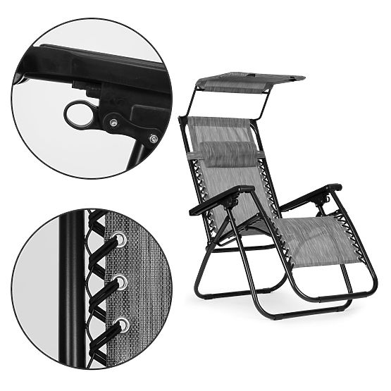 Șezlong de grădină cu spătar reglabil și copertină mobilă Modernhome - gri