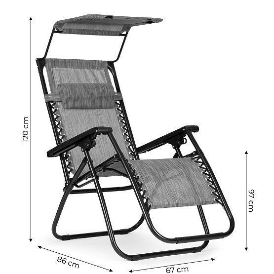 Șezlong de grădină cu spătar reglabil și copertină mobilă Modernhome - gri