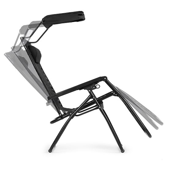 Șezlong de grădină cu spătar reglabil și copertină mobilă Modernhome - negru