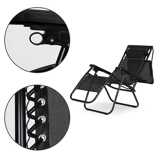 Șezlong de grădină cu spătar reglabil și copertină mobilă Modernhome - negru