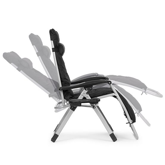 Șezlong de grădină cu spătar reglabil și pernă + suport pentru cap negru MultiGarden