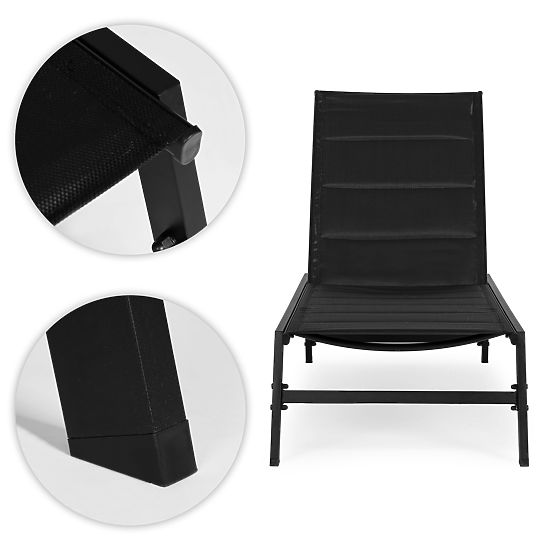 Șezlong de grădină cu spătar reglabil, structură din oțel, negru MultiGarden