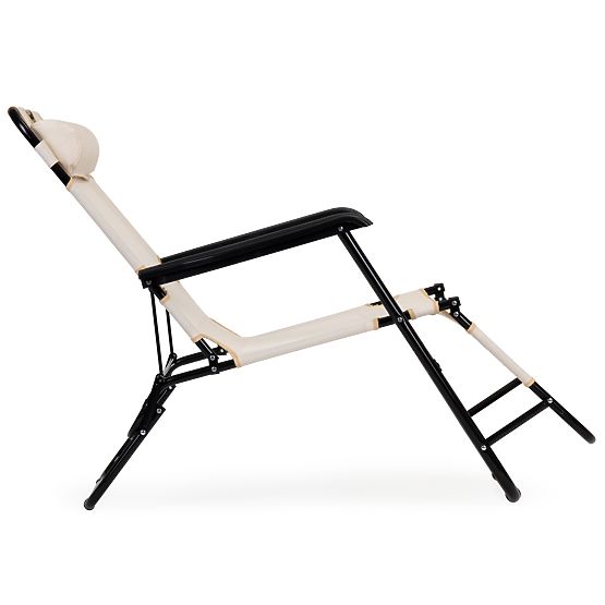 Șezlong de grădină cu suport pentru cap, structură pliabilă, bej
